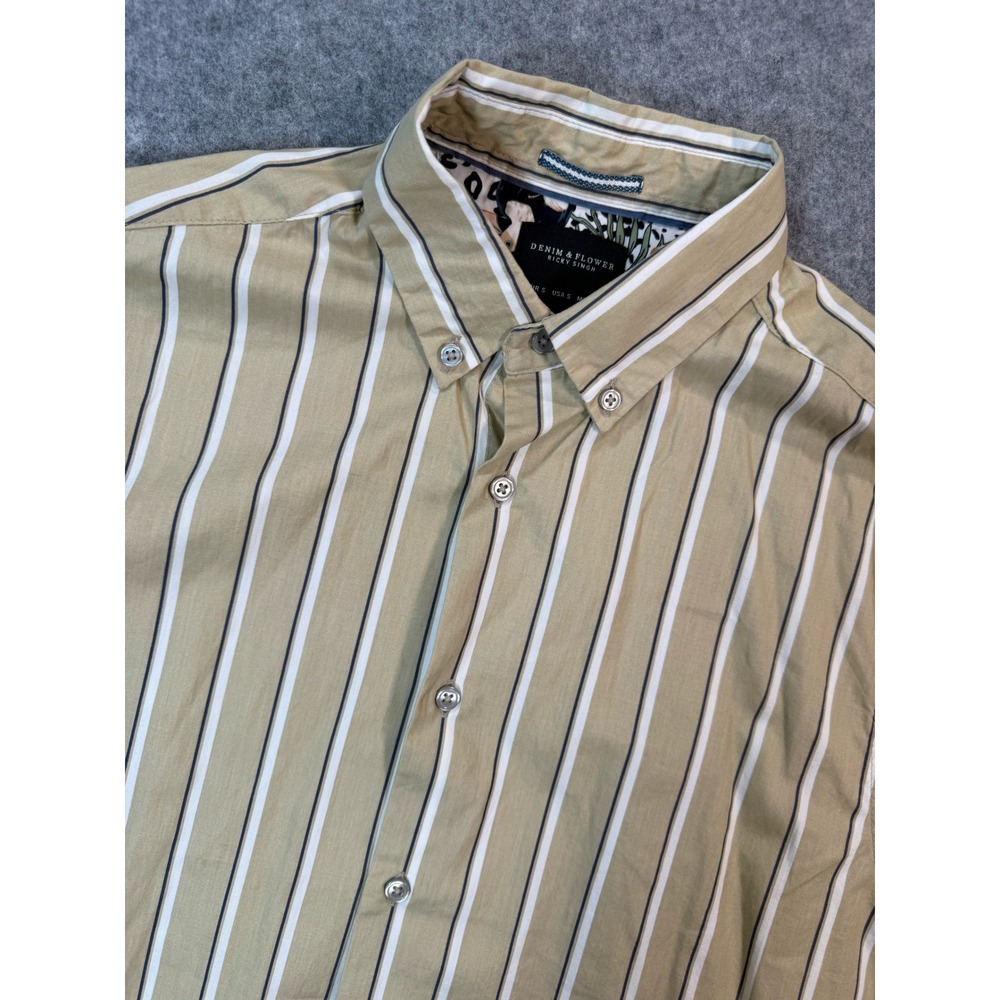 Denim & Flower Ricky Singh Mens Small Tan Striped Short Sleeve Button Down Shirt